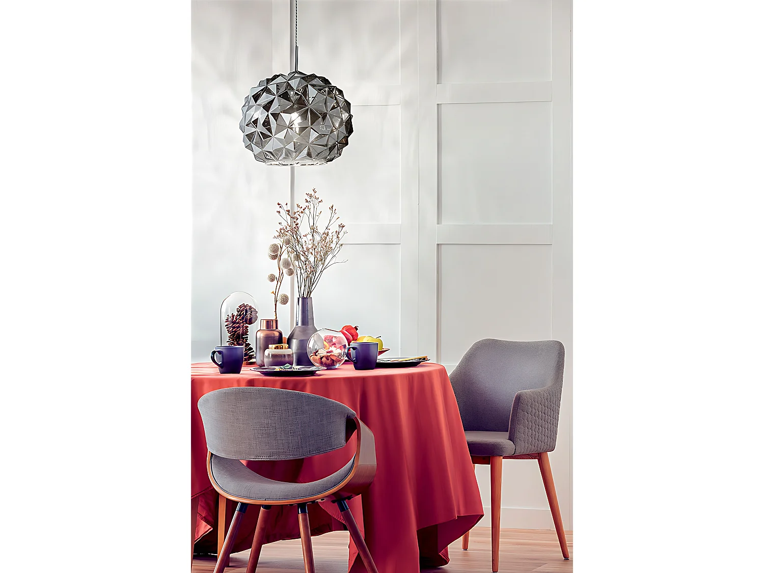 Hanglamp van gerookt geblazen glas, diameter 35 cm, E27 fitting, elegant en modern design voor verfijnde interieurs - Perenz