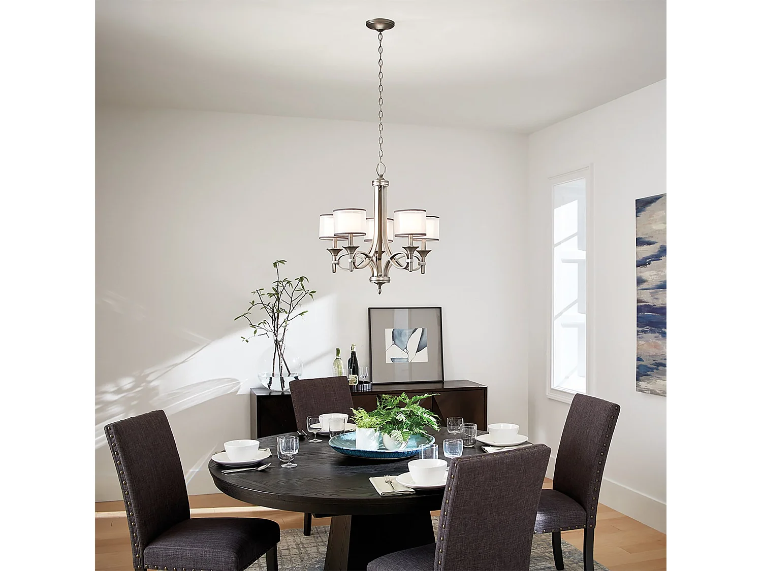 Lampadario Elstead Lacey a 5 luci, peltro antico, E14