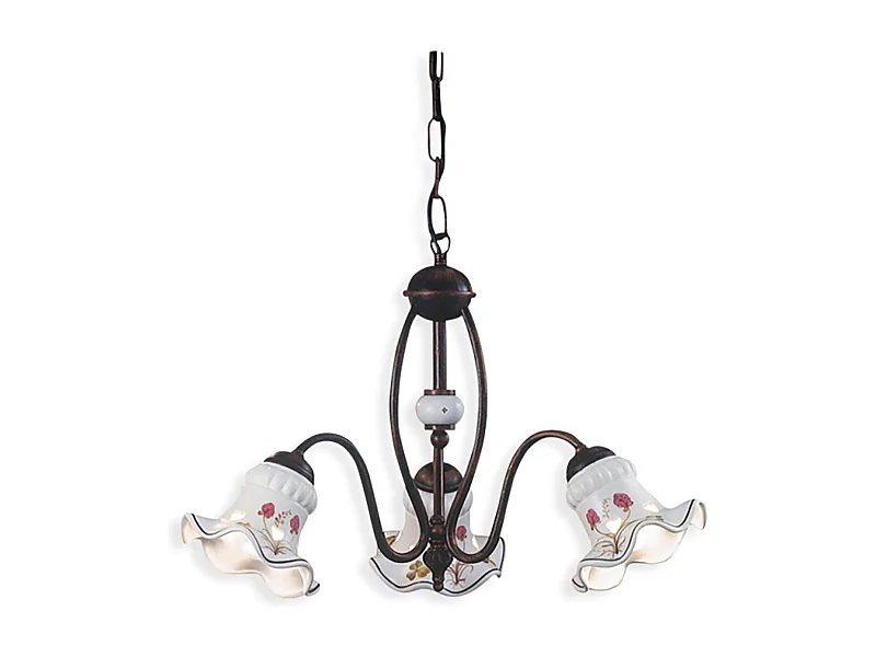 Lampadario Classico Chieti Metallo E Ceramica Nero Sfumato Rame 3 Luci E14