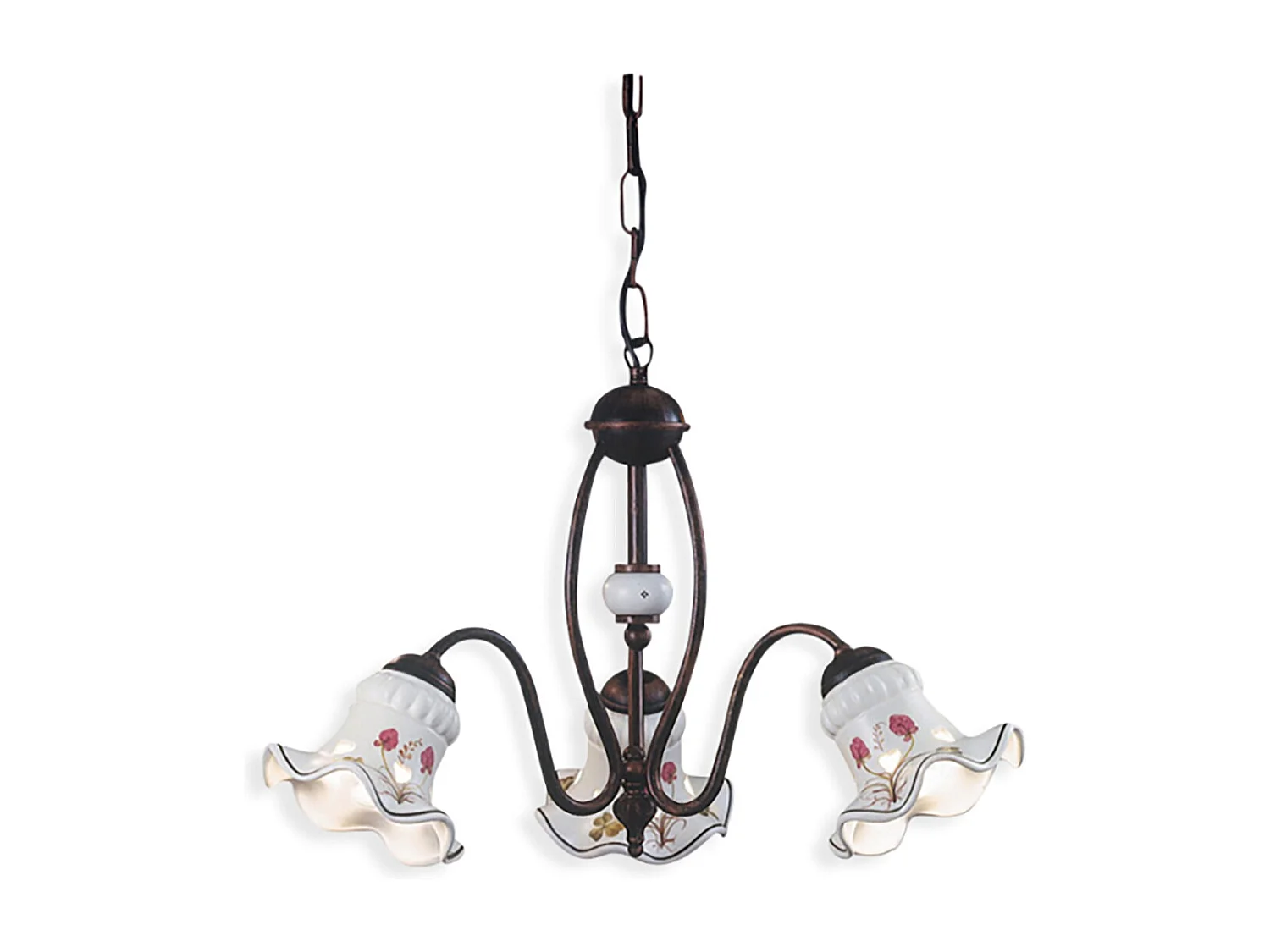 Lampadario Classico Chieti Metallo E Ceramica Nero Sfumato Rame 3 Luci E14