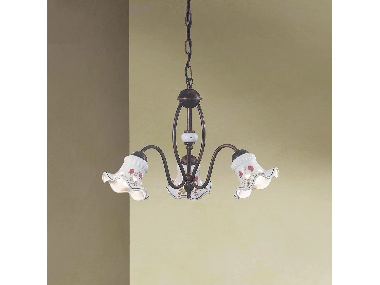 Lampadario Classico Chieti Metallo E Ceramica Nero Sfumato Rame 3 Luci E14