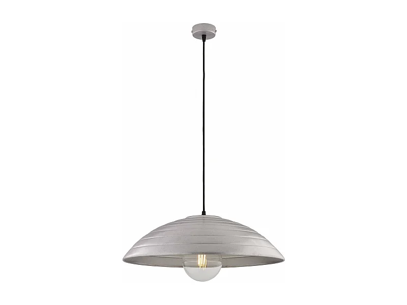 Suspension Expéditeur d.50 cm, fer noir, déco argent antique, câble tissu réglable, 1 lumière, design sobre et chic