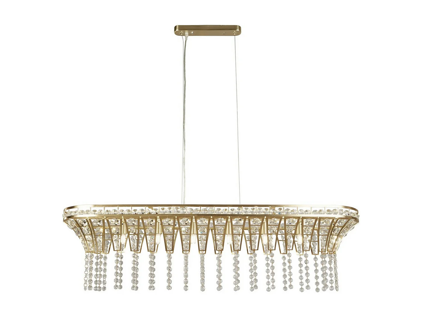 Searchlight Gemma Lampadario a 8 barre luminose in ottone satinato, cristallo trasparente