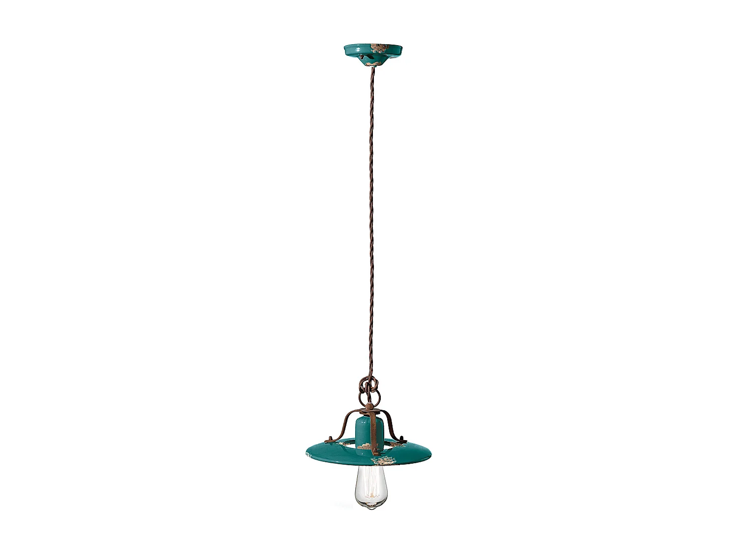 Lampadario Vintage Country Ferro E Ceramica Verde 1 Luce E27 25Cm