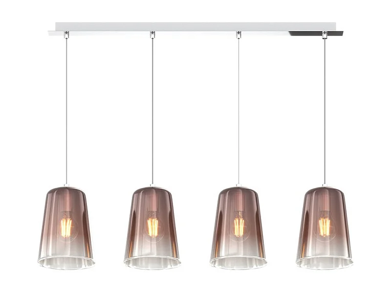 Sospensione Contemporanea Rett. Shaded Metallo Rame Vetro Cromo 4 Luci E27