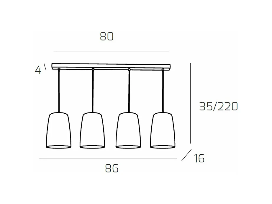 Sospensione Cromo Rettangolare 4 Luci Rame