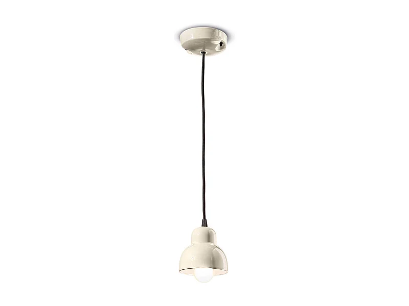 Lampadario Vintage Decò Berimbau Ceramica Crema 1 Luce E14