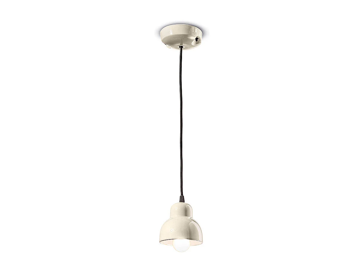 Lampadario Vintage Decò Berimbau Ceramica Crema 1 Luce E14