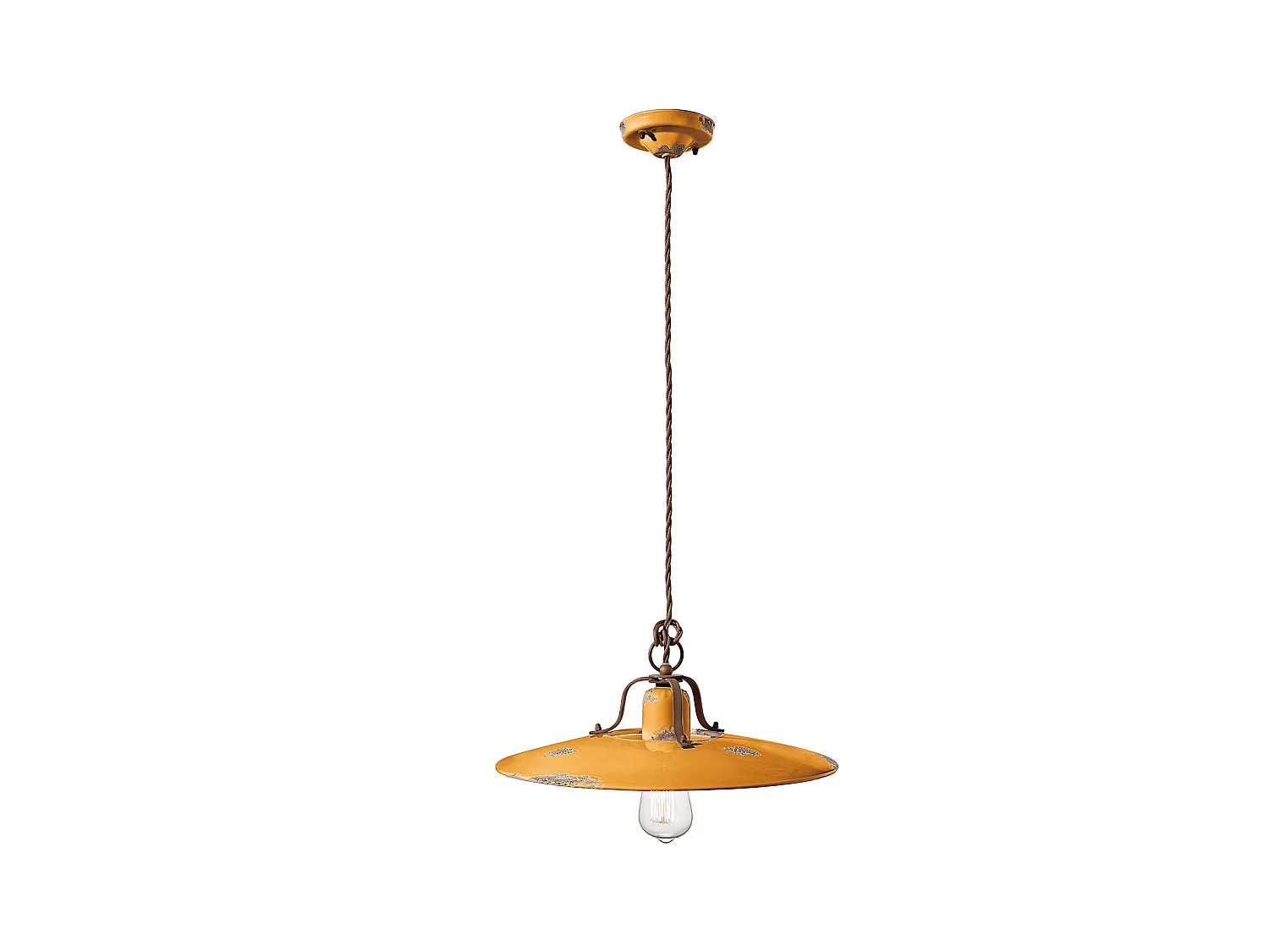 Lampadario Vintage Country Ferro E Ceramica Giallo 1 Luce E27