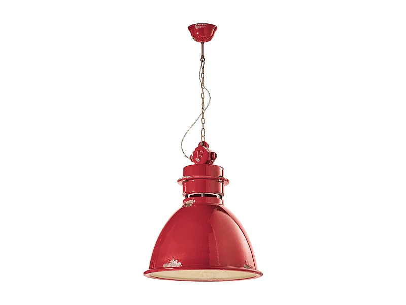 Lampadario Industrial Ferro E Ceramica Vintage Rosso 1 Luce E27 50Cm