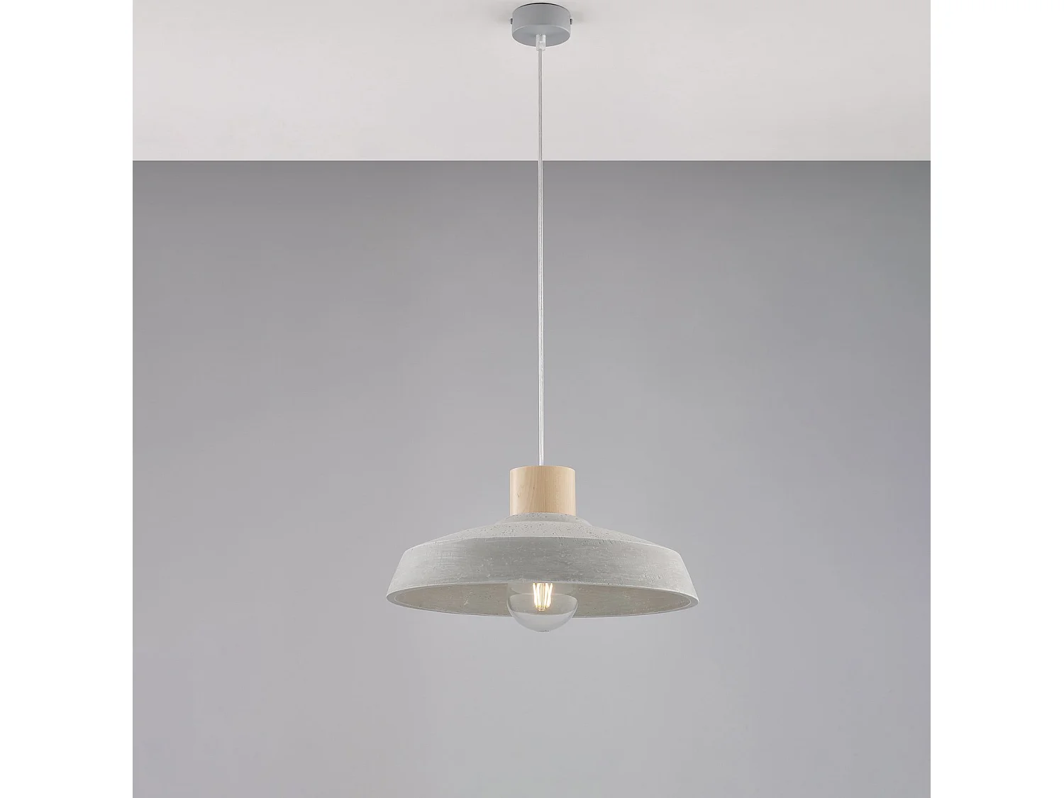 Portland Pendelleuchte Grau/Zement/Holz, 1x E27, Ø40 cm, L100 cm – BL305-S1-MX