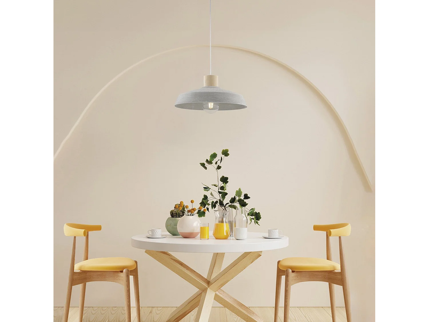 Candeeiro suspensão Portland em ferro cinzento com difusor em betão d. 40 e madeira com cabo elétrico regulável 1 luz 100 Ø40