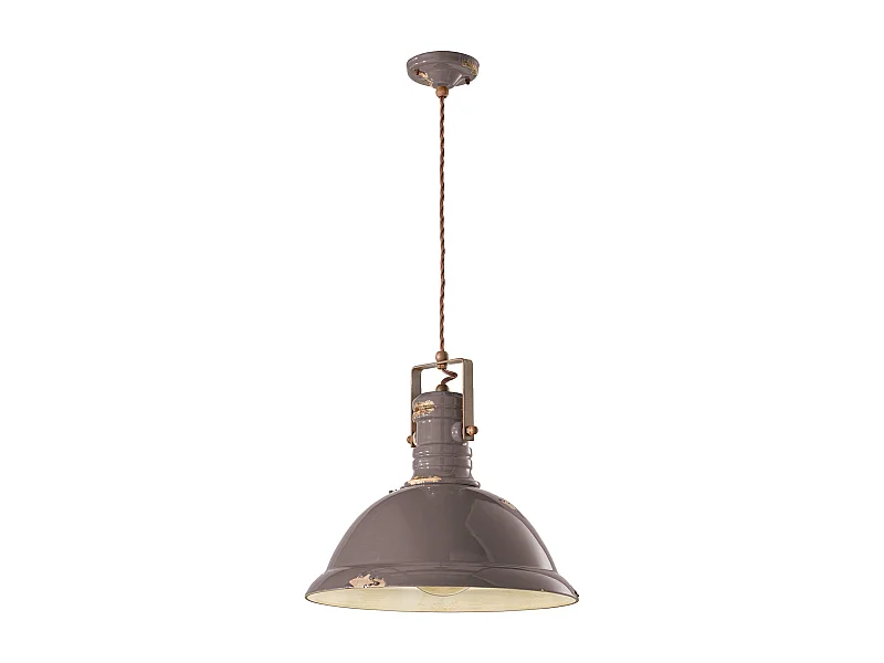 Lampadario Industrial Ferro E Ceramica Vintage Tortora 1 Luce E27 40Cm