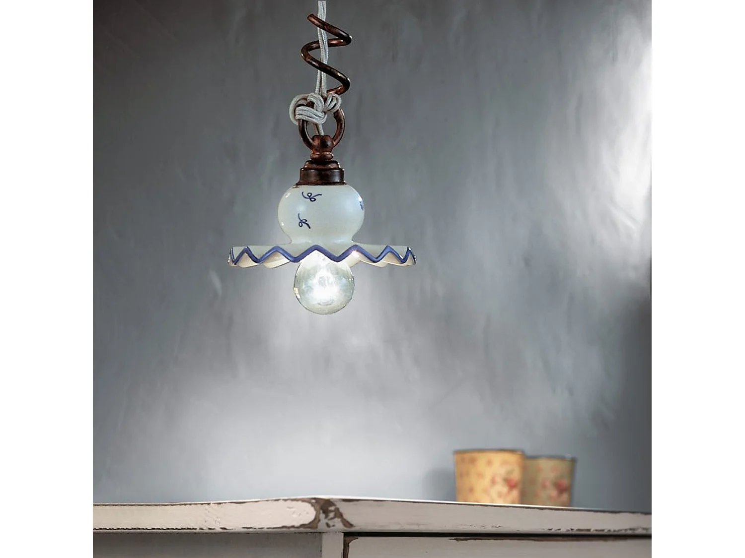 Lampadario Classico Roma Metallo E Ceramica Nero Sfumato Rame 1 Luce E14