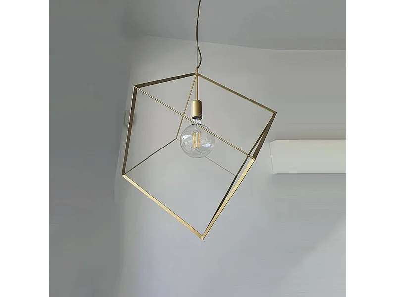 Lampadario In Metallo Industrial Cube Oro 1 Luce E27