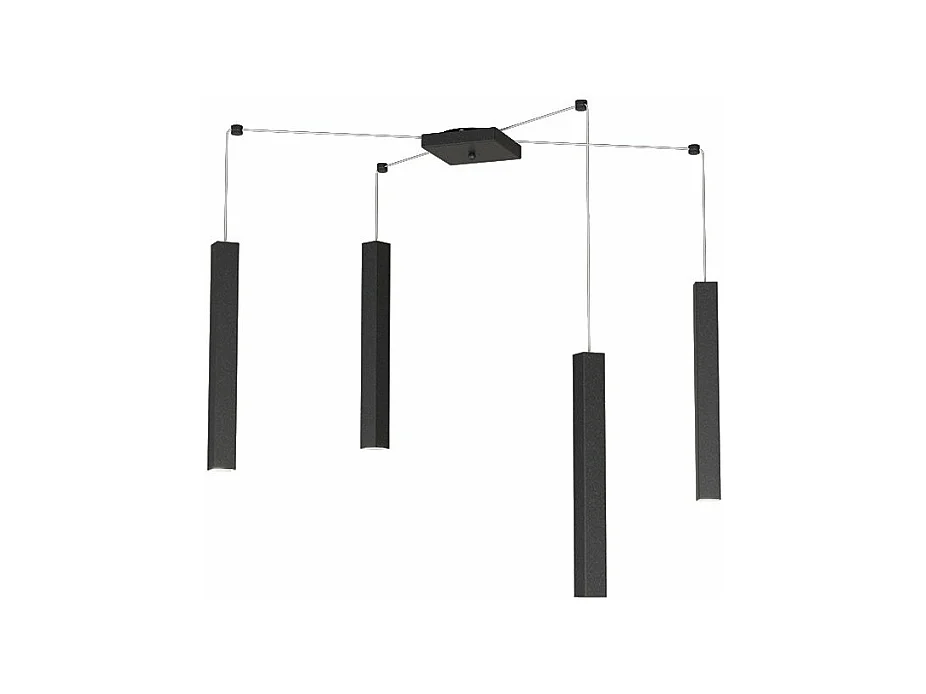 Sospensione Moderna Square Tube Metallo Nero 4 Luci Gu10