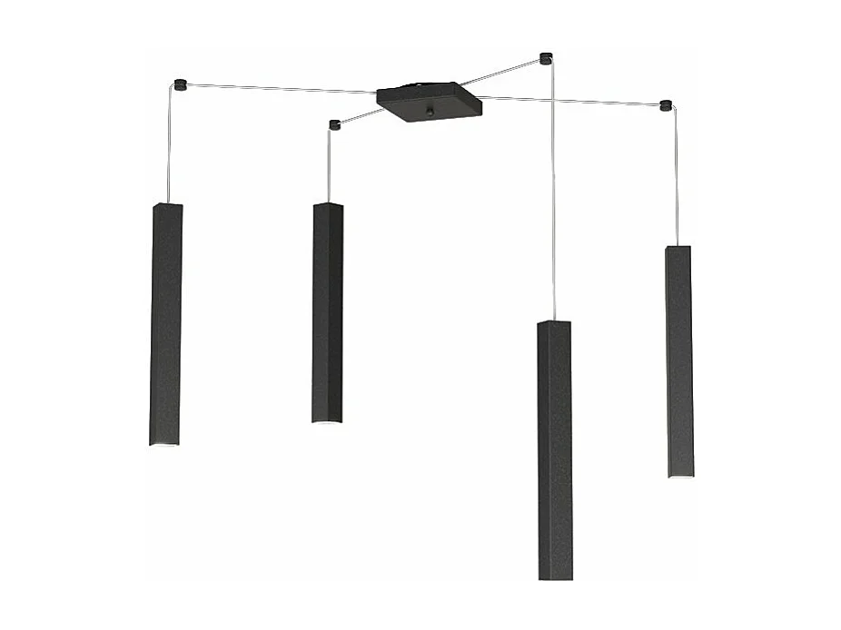 Square Tube Sospensione 4 Luci Nero Cavo Cm.250 Con Base