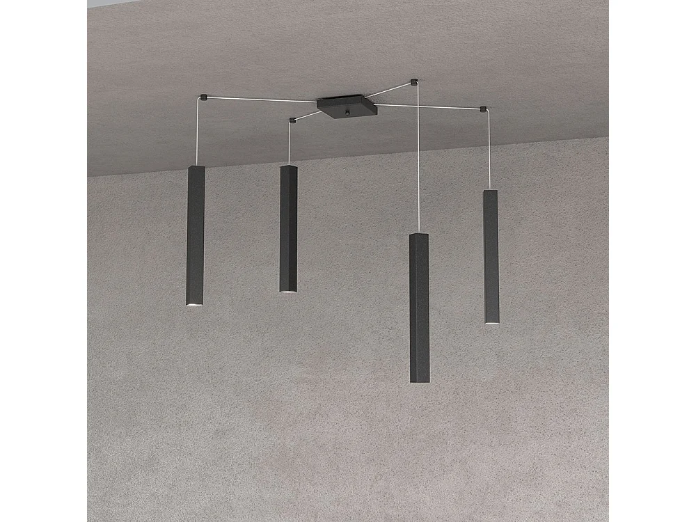 Square Tube Sospensione 4 Luci Nero Cavo Cm.250 Con Base