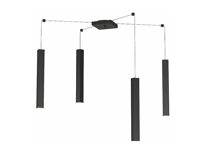 Square Tube Sospensione 4 Luci Nero Cavo Cm.250 Con Base