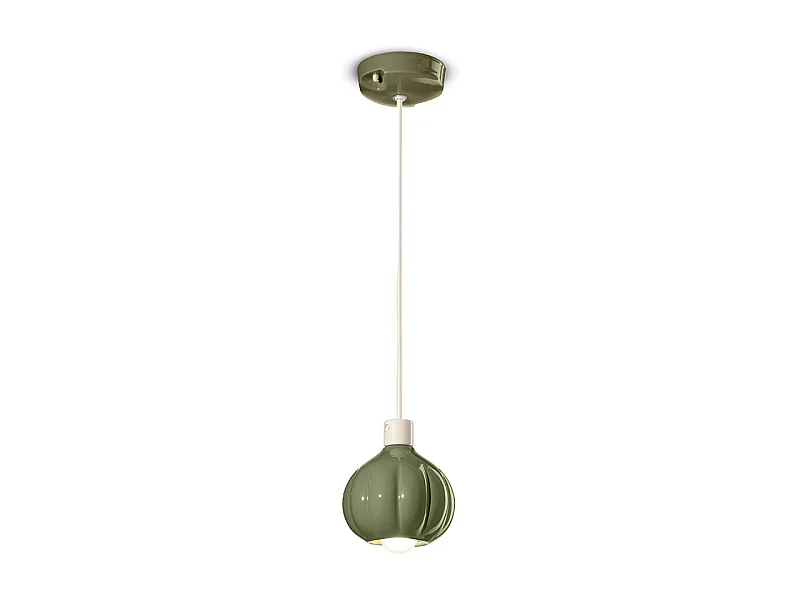 Lampadario Vintage Decò Afoxe' Alluminio Ceramica Verde Salvia 1 Luce E14
