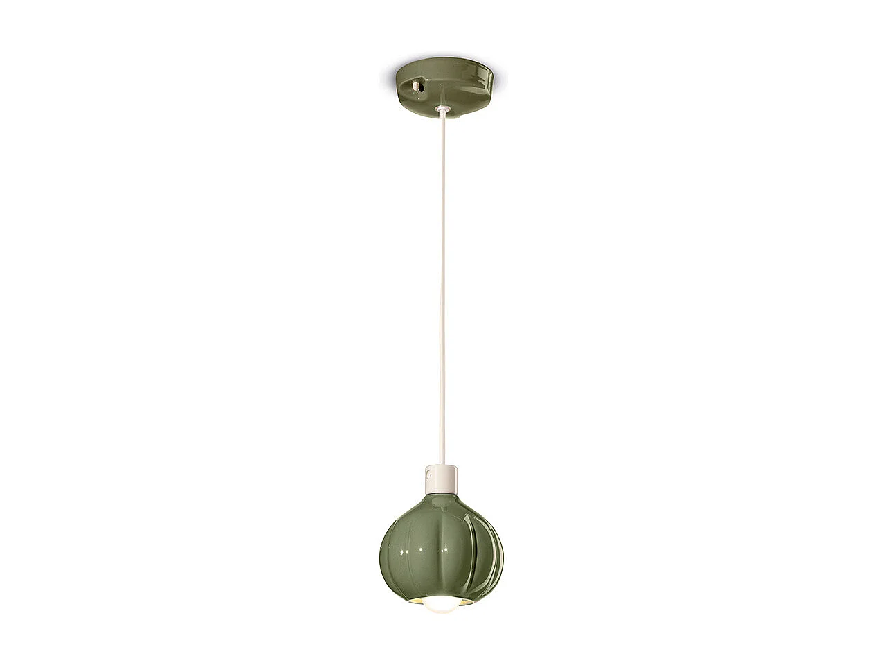 Lampadario Vintage Decò Afoxe' Alluminio Ceramica Verde Salvia 1 Luce E14