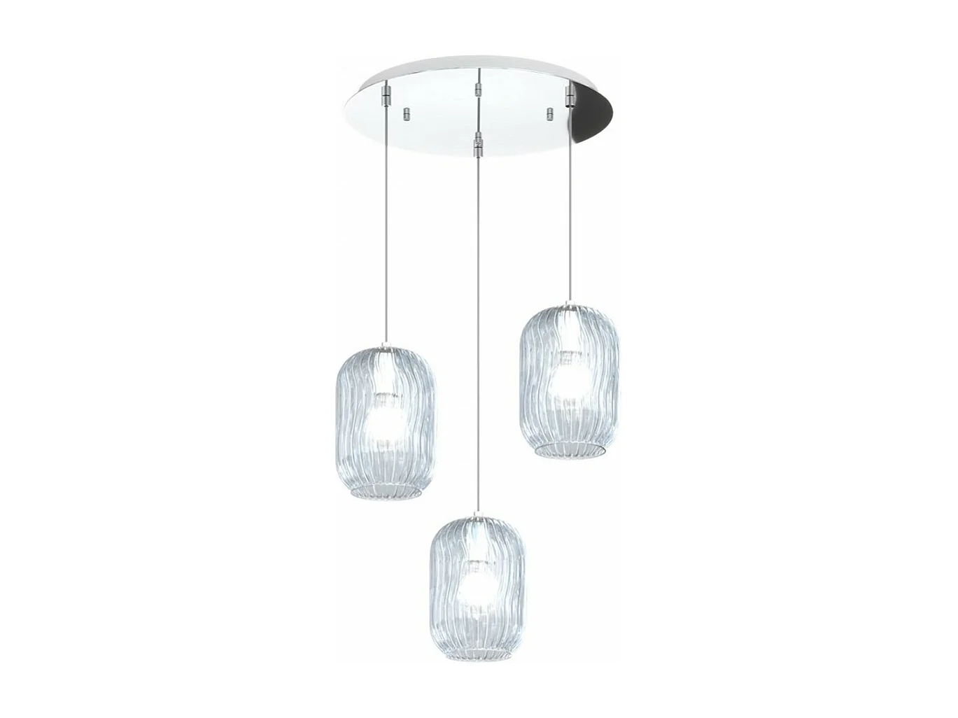 Sospensione Cromo 3 Luci Tonda Vetri Blu