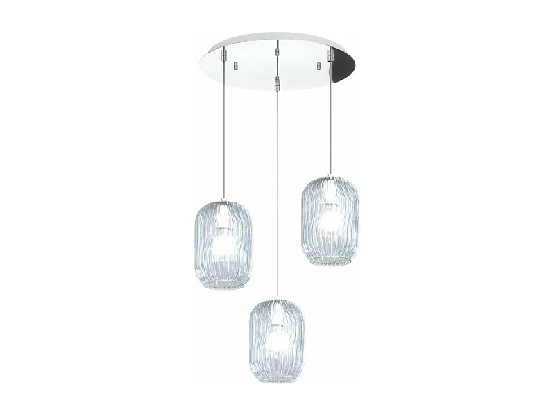 Sospensione Cromo 3 Luci Tonda Vetri Blu