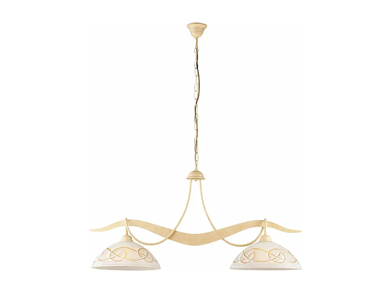 Belight -  Bilbao – Kronleuchter elfenbein, gebeizt, Glas weiß/bernstein Ø30, L89x30, 2-flammig – BL324-2-AV