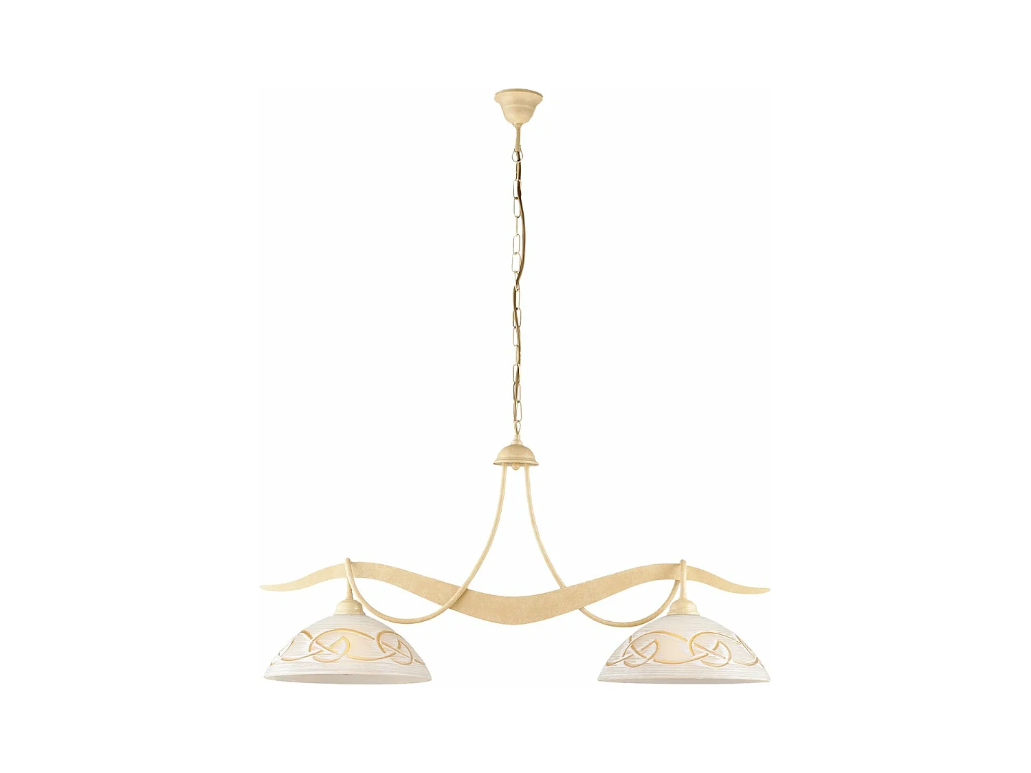 Belight -  Bilbao – Kronleuchter elfenbein, gebeizt, Glas weiß/bernstein Ø30, L89x30, 2-flammig – BL324-2-AV