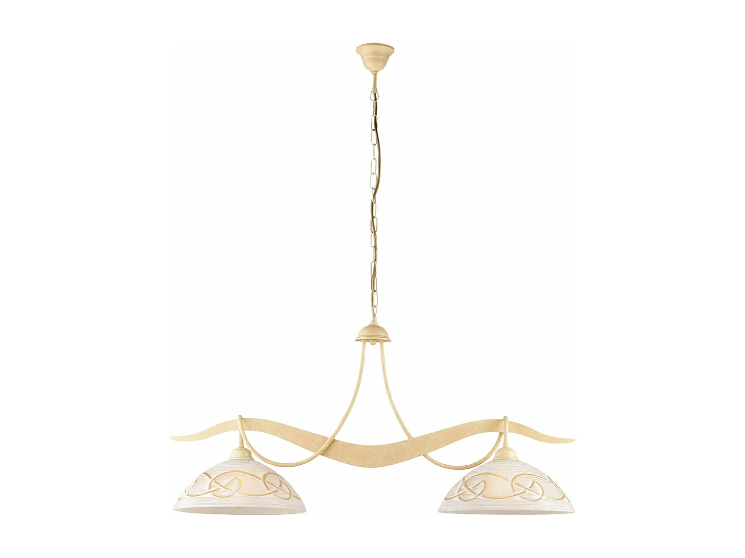 Bilbao - Lustre em ferro marfim com deco efeito decapado e difusores de vidro d. 30 luzes brancas e âmbar 2 L. 89 X 30