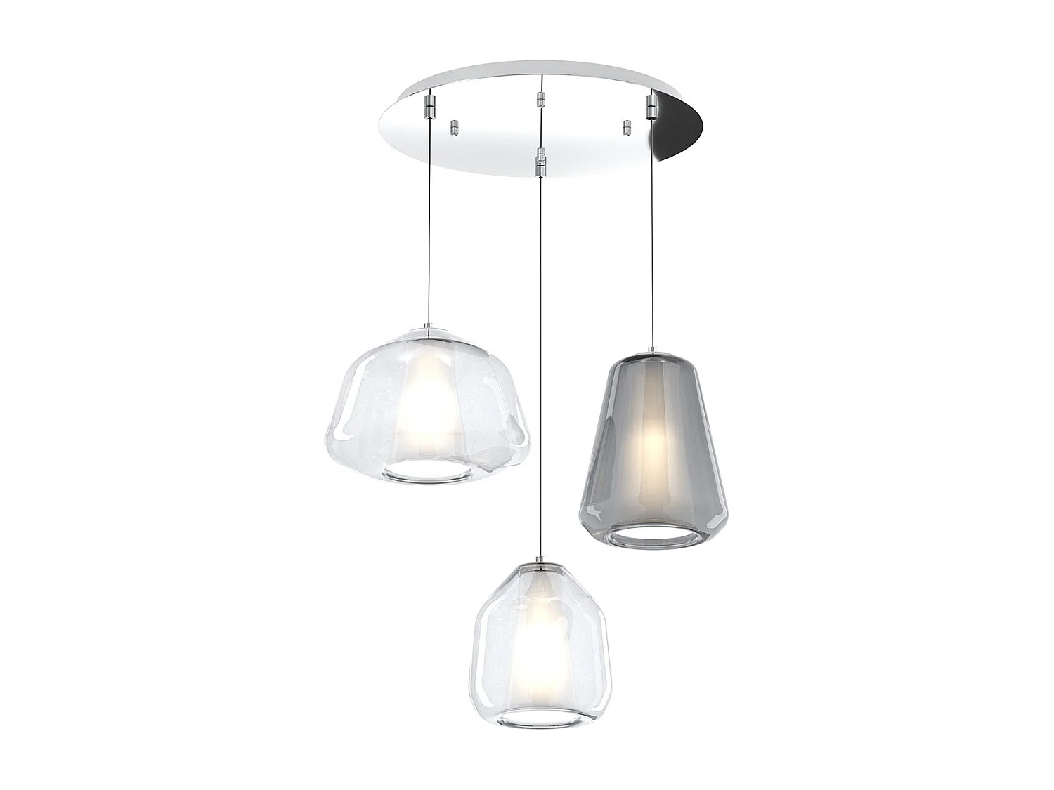 Sospensione Cromo 3 Luci Tonda Vetri Alpha Tr + Beta Tr + Gamma Fu