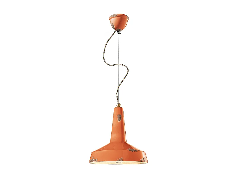 Lampadario Vintage Vague Vintage Ferro E Ceramica Arancio 1 Luce E27 35Cm