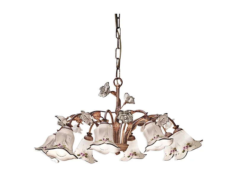 Lampadario Classico Pisa Metallo E Ceramica Ruggine Sfumato Oro 8 Luce E14