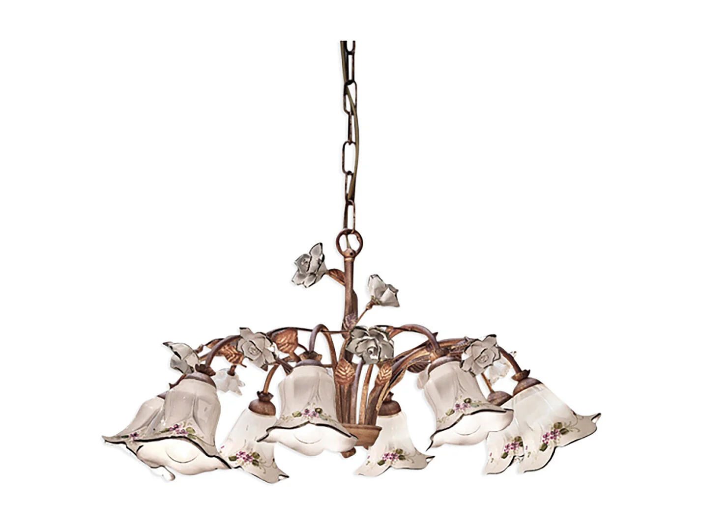 Lampadario Classico Pisa Metallo E Ceramica Ruggine Sfumato Oro 8 Luce E14