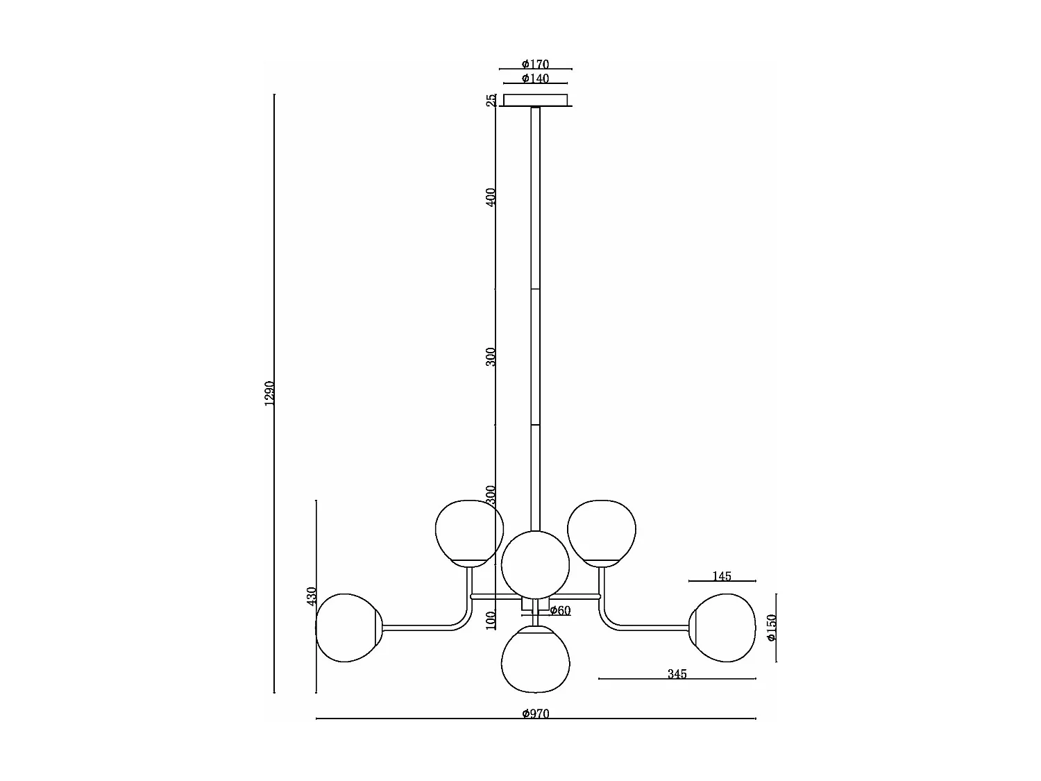 Erich Lampada a Sospensione Globe da Soffitto Nichel, 8 Luci, E14