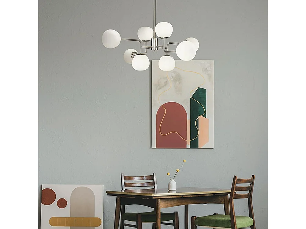 Erich Lampada a Sospensione Globe da Soffitto Nichel, 8 Luci, E14