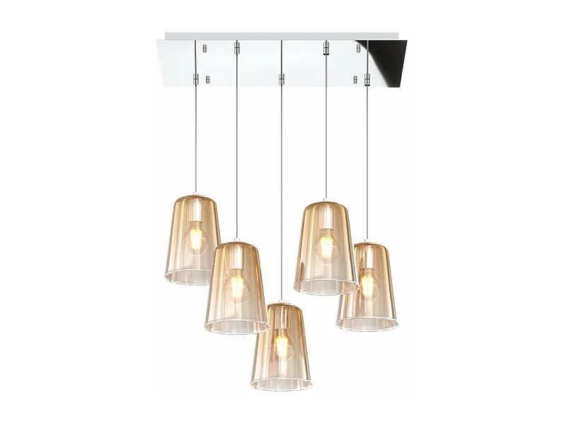 Sospensione Cromo Rettangolare 5 Luci Ambra