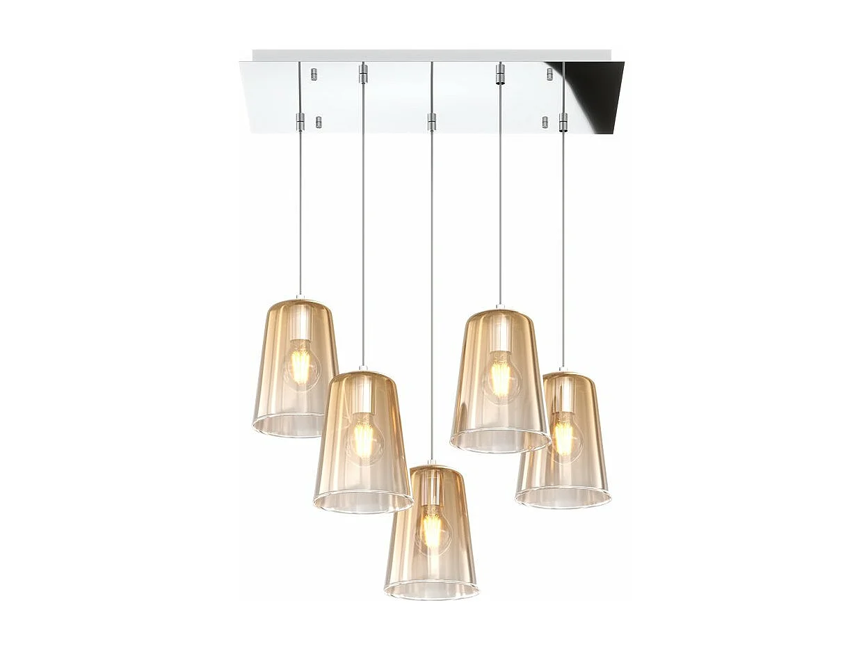 Sospensione Cromo Rettangolare 5 Luci Ambra