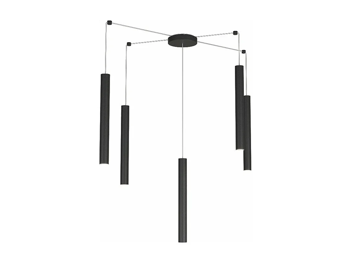 Sospensione Moderna Round Tube Metallo Nero 5 Luci Gu10