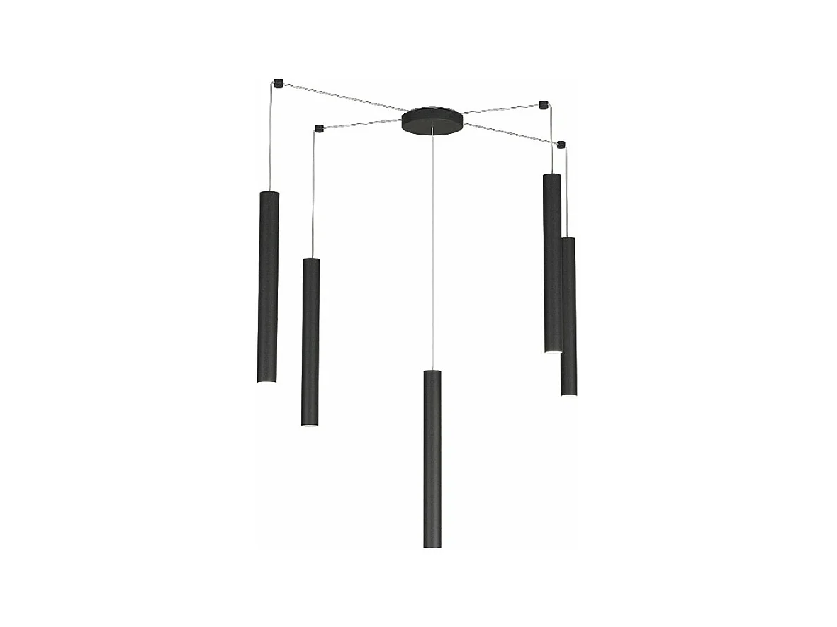 Sospensione Moderna Round Tube Metallo Nero 5 Luci Gu10