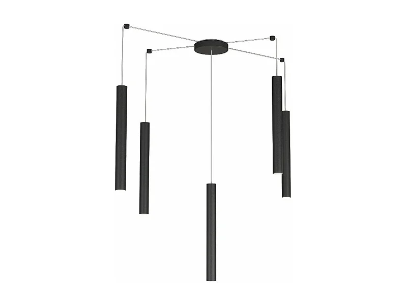 Round Tube Sospensione 5 Luci Nero Cavo Cm.250 Con Base