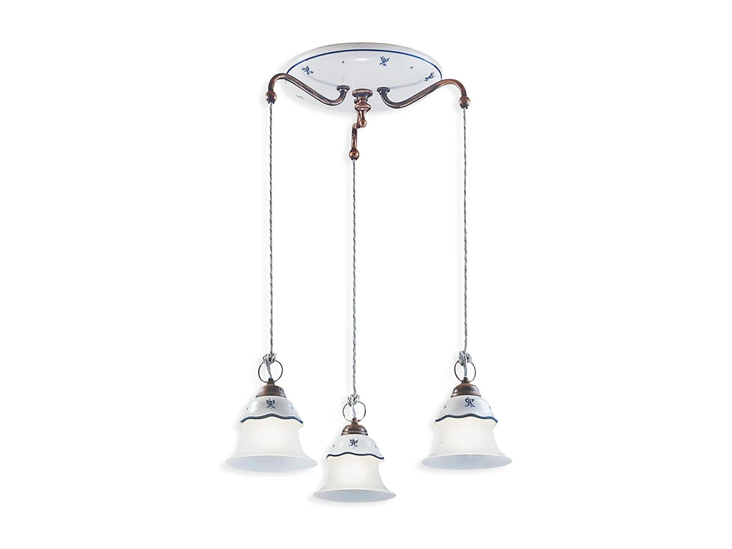 Lampadario Tondo Classico Ferrara Metallo Ceramica Nero Sfumato Rame 3 Luci E14