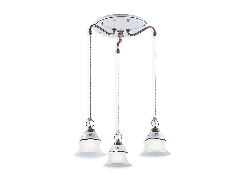 Lampadario Tondo Classico Ferrara Metallo Ceramica Nero Sfumato Rame 3 Luci E14