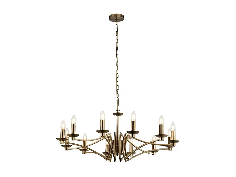 Lampadario Classico Ascot Acciaio Ottone 12 Luci E14