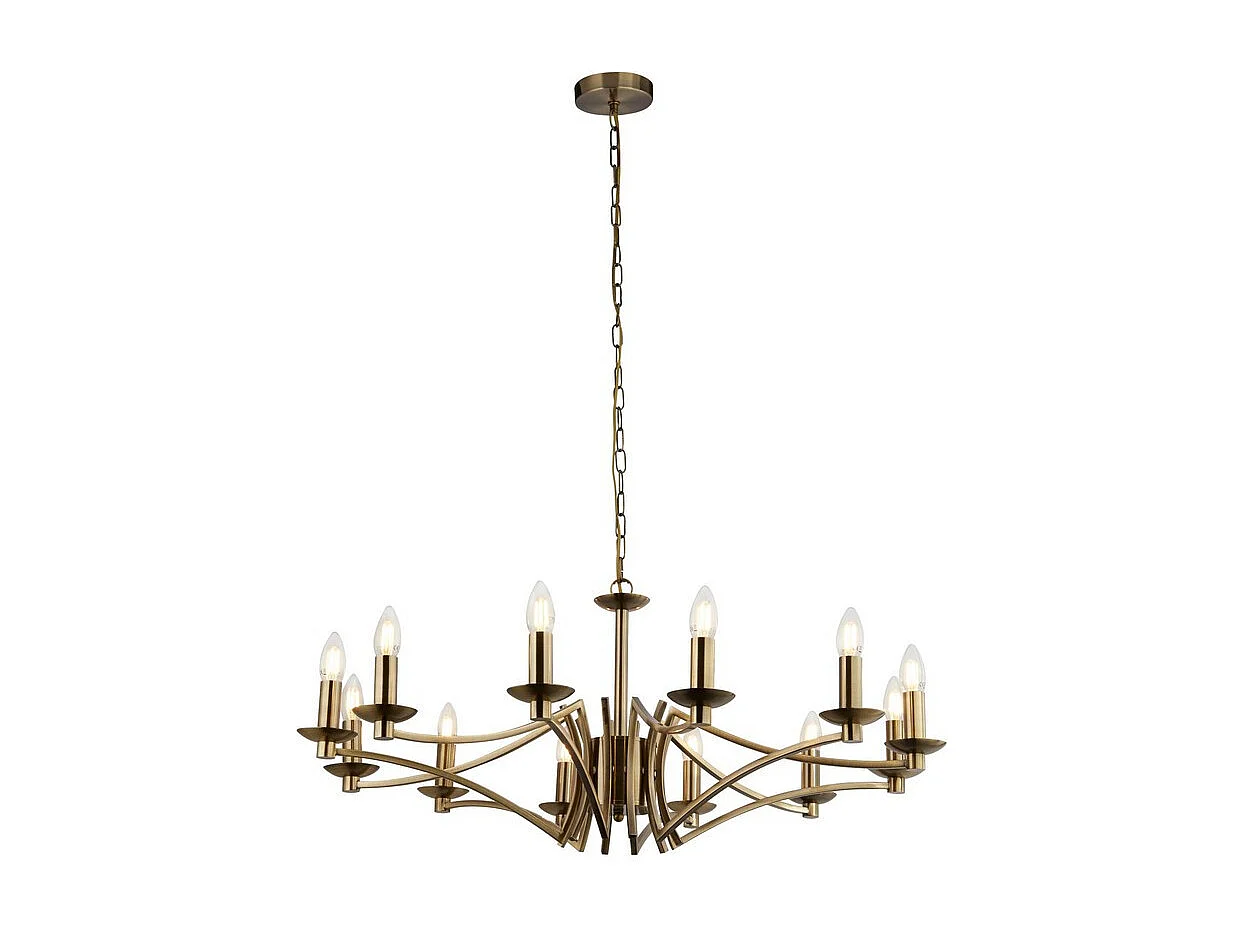 Lampadario Classico Ascot Acciaio Ottone 12 Luci E14