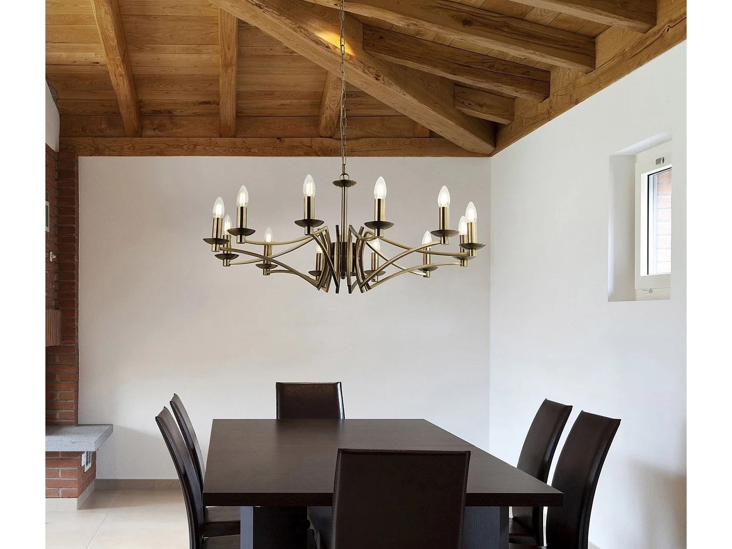 Lampadario Classico Ascot Acciaio Ottone 12 Luci E14