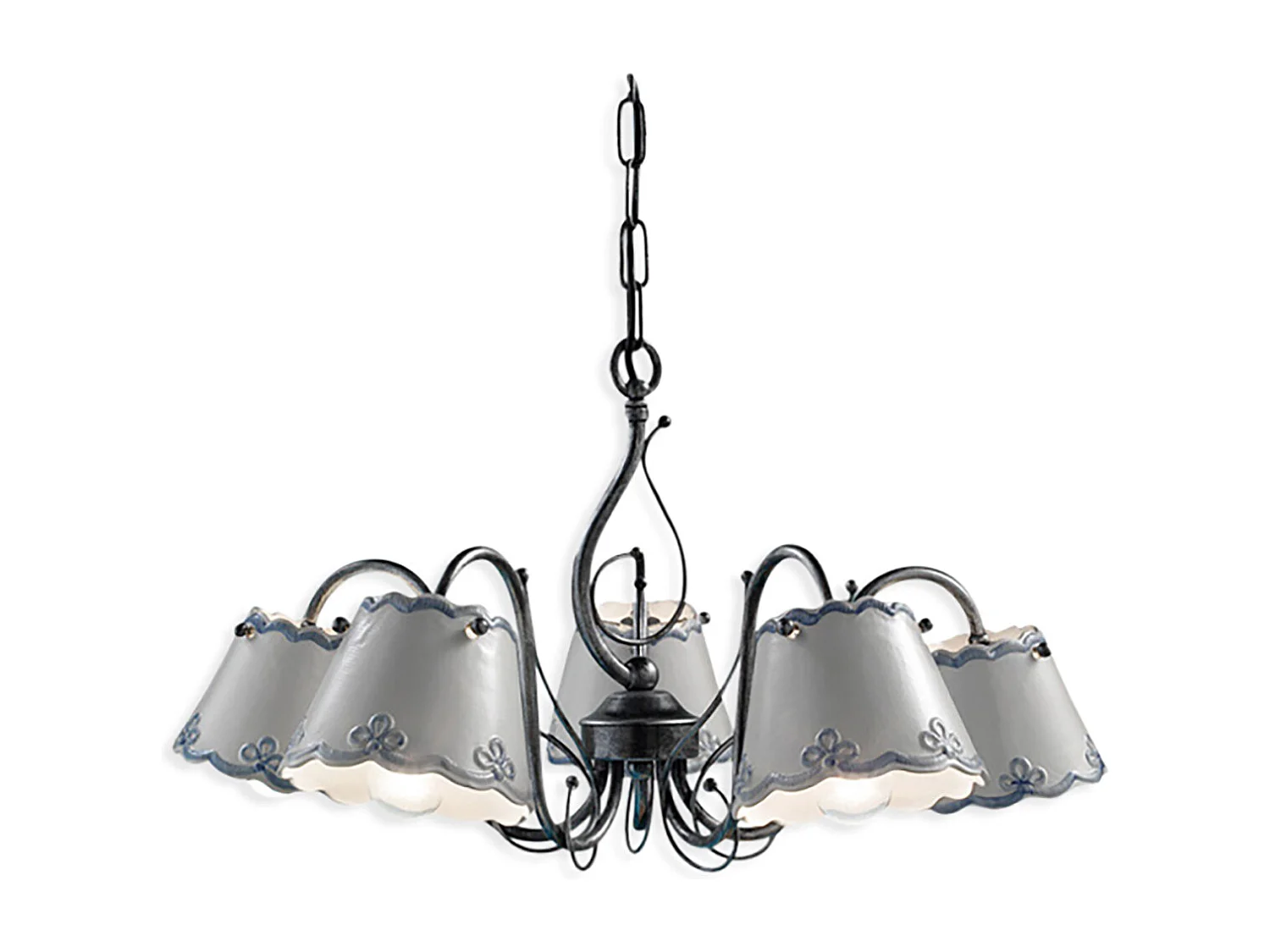 Lampadario Classico Ravenna Metallo E Ceramica Nero Sfumato Argento 5 Luci E14