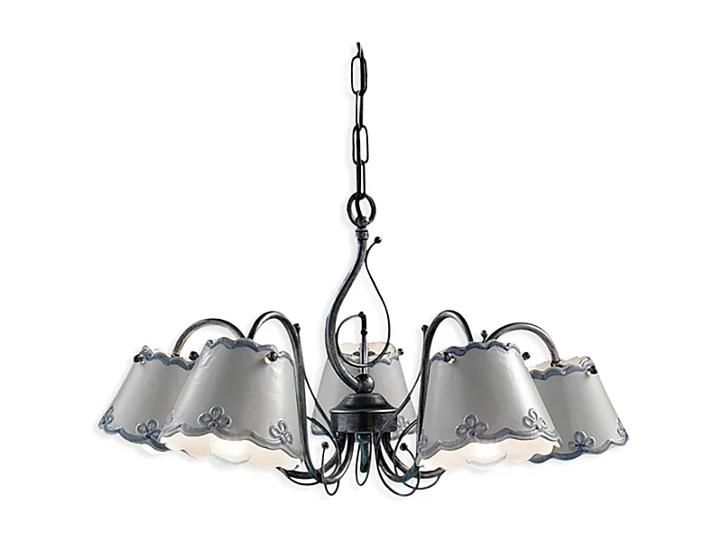 Lampadario Classico Ravenna Metallo E Ceramica Nero Sfumato Argento 5 Luci E14