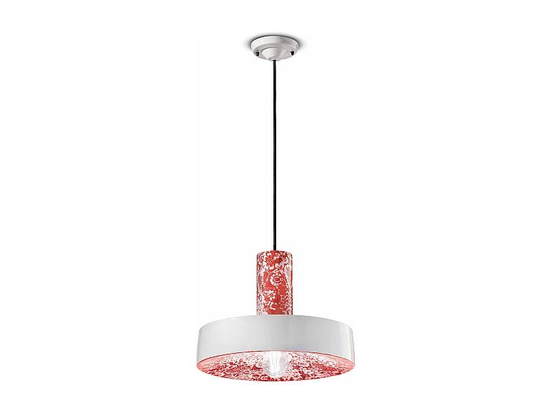 Sospensione Grande Vintage Decò Pi Ceramica Ming Rosso 1 Luce E27