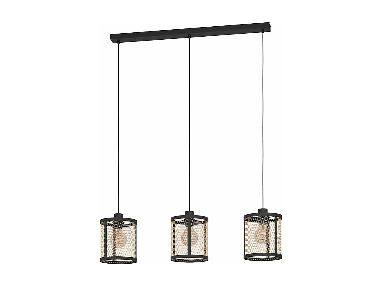 Lampadario Industrial Dellow 3 Luci Acciaio Nero